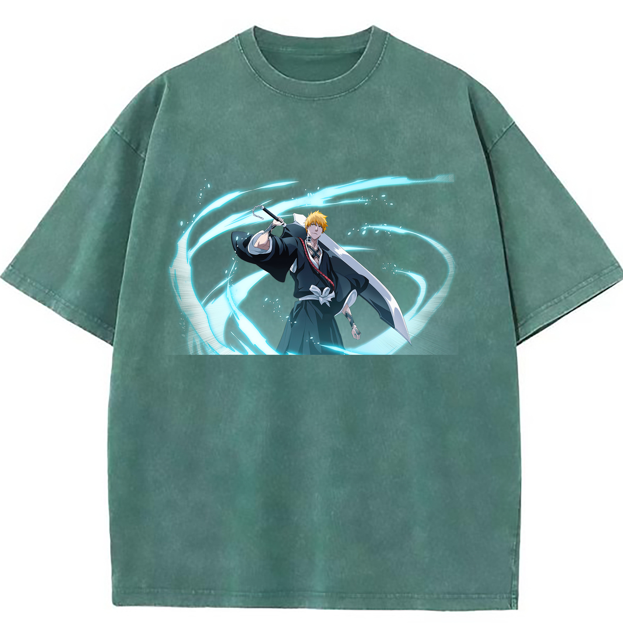 （画像用） ブリーチ 黒崎一護（くろさき いちご）BLEACH Kurosaki Ichigo 綿100% ヴィンテージ風 半袖Tシャツ（フロントプリント）